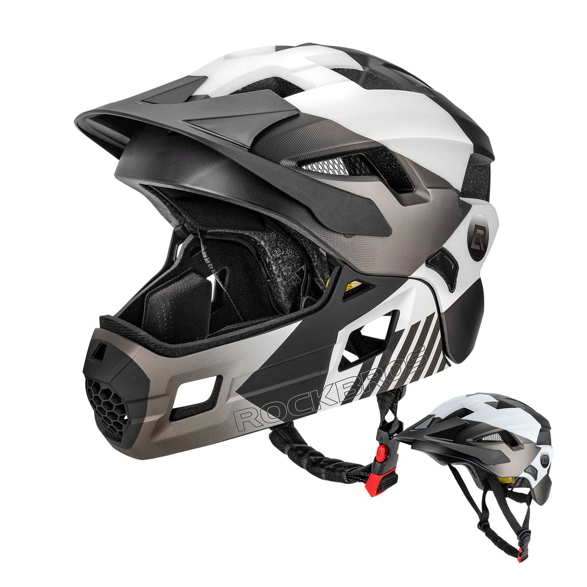 ROCKBROS Kinderhelm BMX MTB Helm mit Abnehmbarem Kinnschutz und Krempe