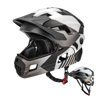 ROCKBROS Kinderhelm BMX MTB Helm mit Abnehmbarem Kinnschutz und Krempe