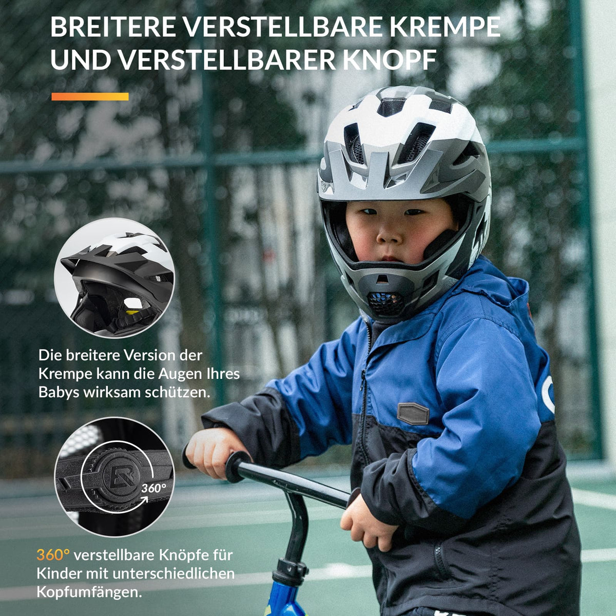 ROCKBROS Kinderhelm BMX MTB Helm mit Abnehmbarem Kinnschutz und Krempe