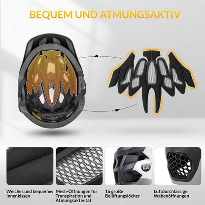 ROCKBROS Kinderhelm BMX MTB Helm mit Abnehmbarem Kinnschutz und Krempe