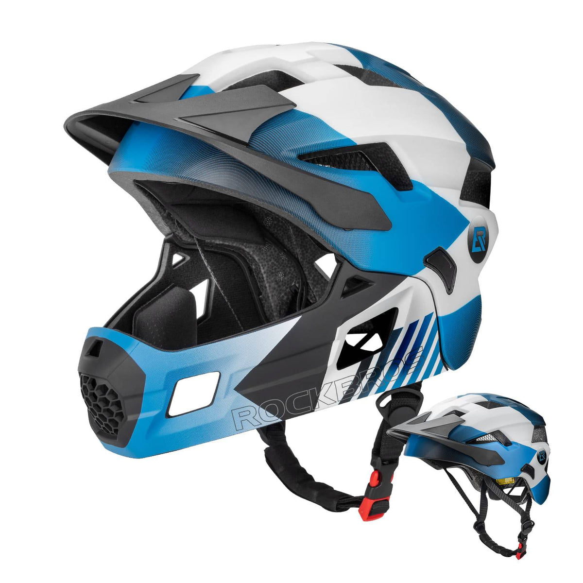 ROCKBROS Kinderhelm BMX MTB Helm mit Abnehmbarem Kinnschutz und Krempe