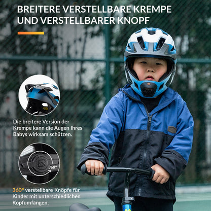 ROCKBROS Kinderhelm BMX MTB Helm mit Abnehmbarem Kinnschutz und Krempe