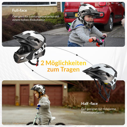 ROCKBROS Kinderhelm BMX MTB Helm mit Abnehmbarem Kinnschutz und Krempe
