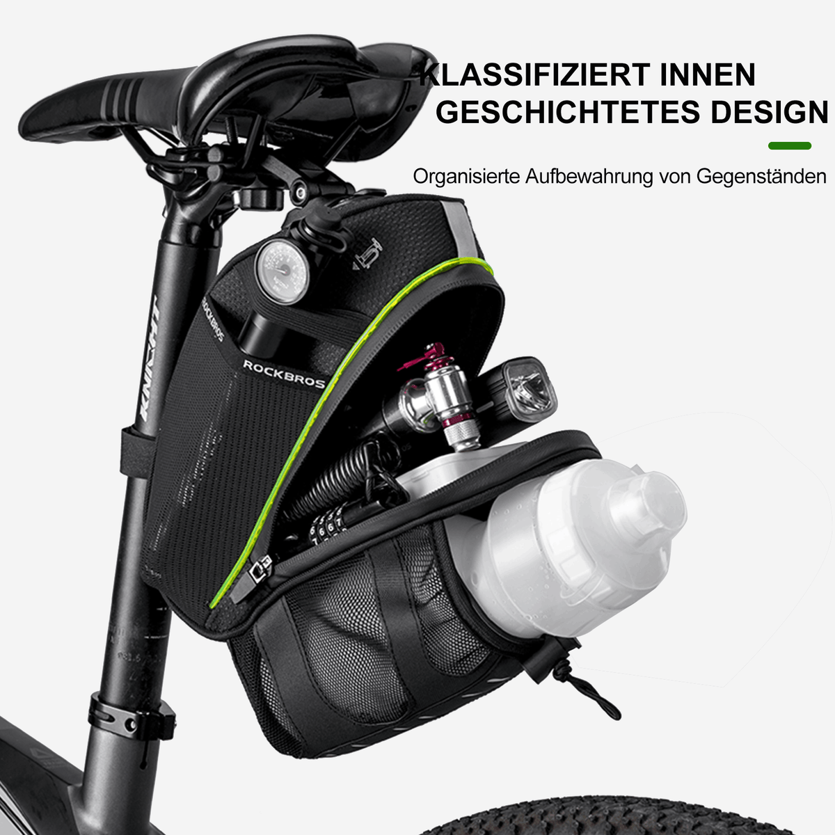 ROCKBROS Kratzfest Fahrrad Satteltasche mit Flaschenhalter 1,5L
