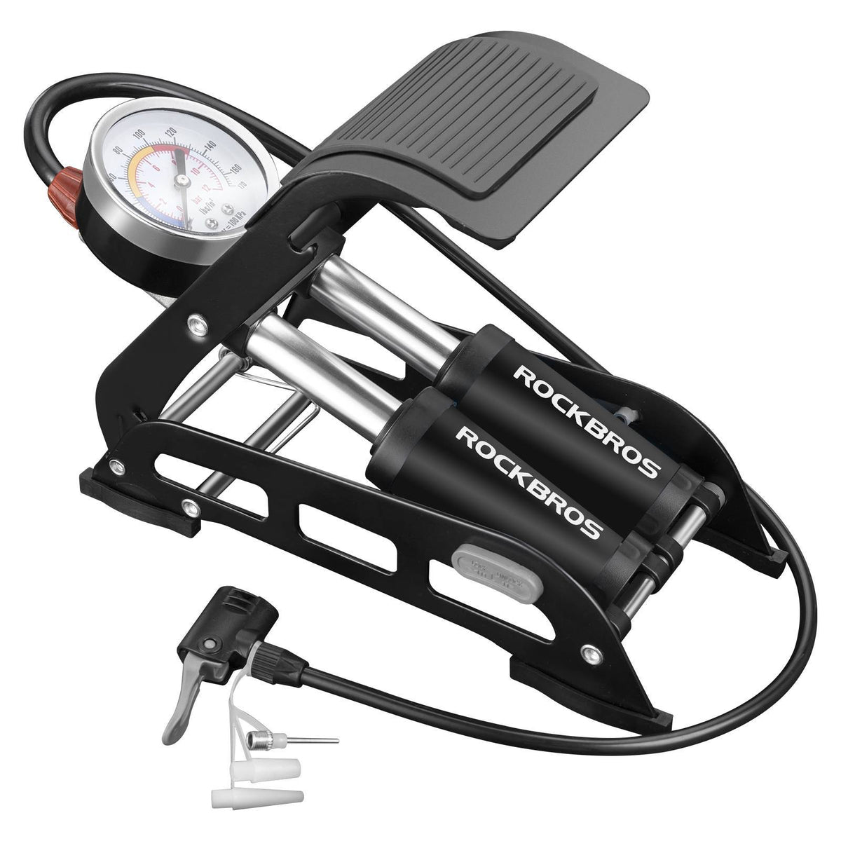 ROCKBROS Luftpumpe Fußpumpe mit Doppelzylinder Manometer