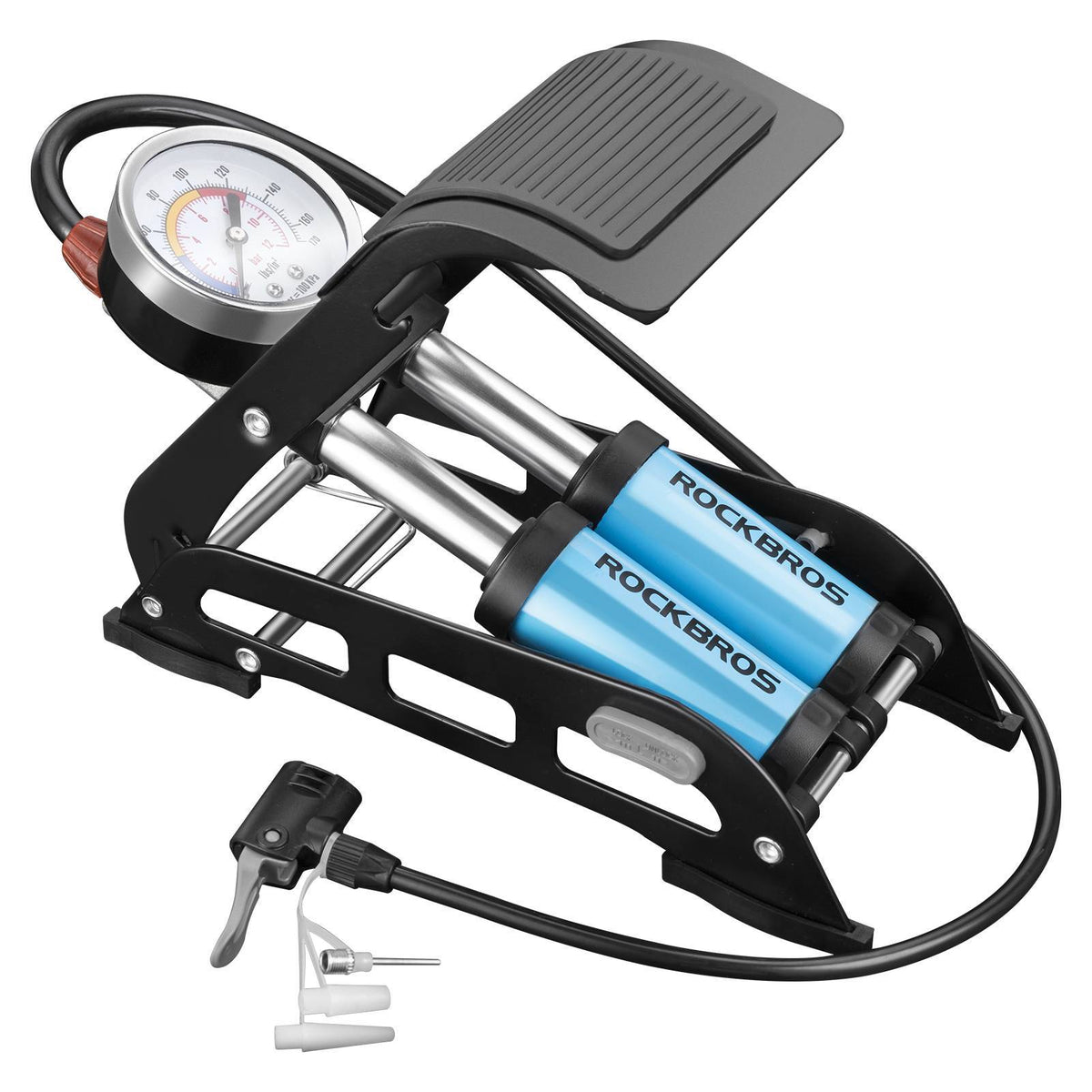 ROCKBROS Luftpumpe Fußpumpe mit Doppelzylinder Manometer