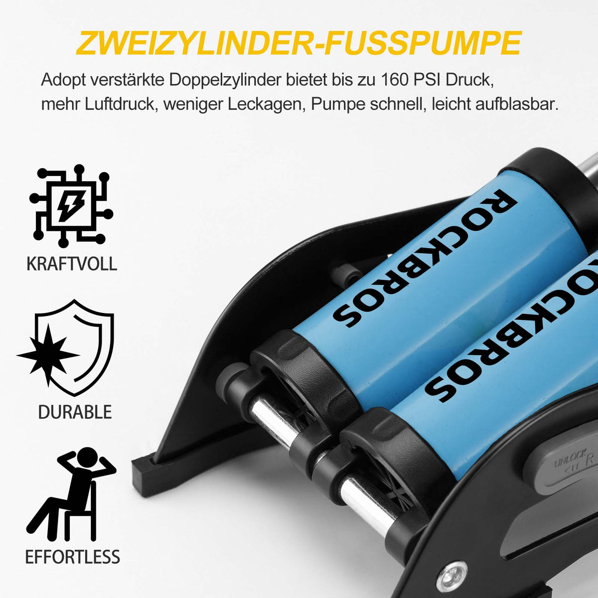 ROCKBROS Luftpumpe Fußpumpe mit Doppelzylinder Manometer