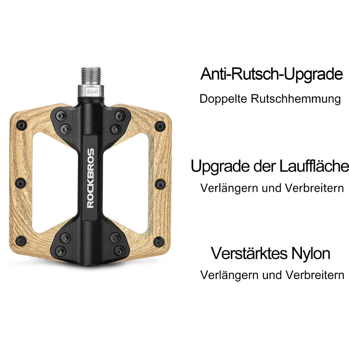 ROCKBROS Pedale CNC Alu Flat Pedale mit 3 abgedichtete Lager Holzfarbe