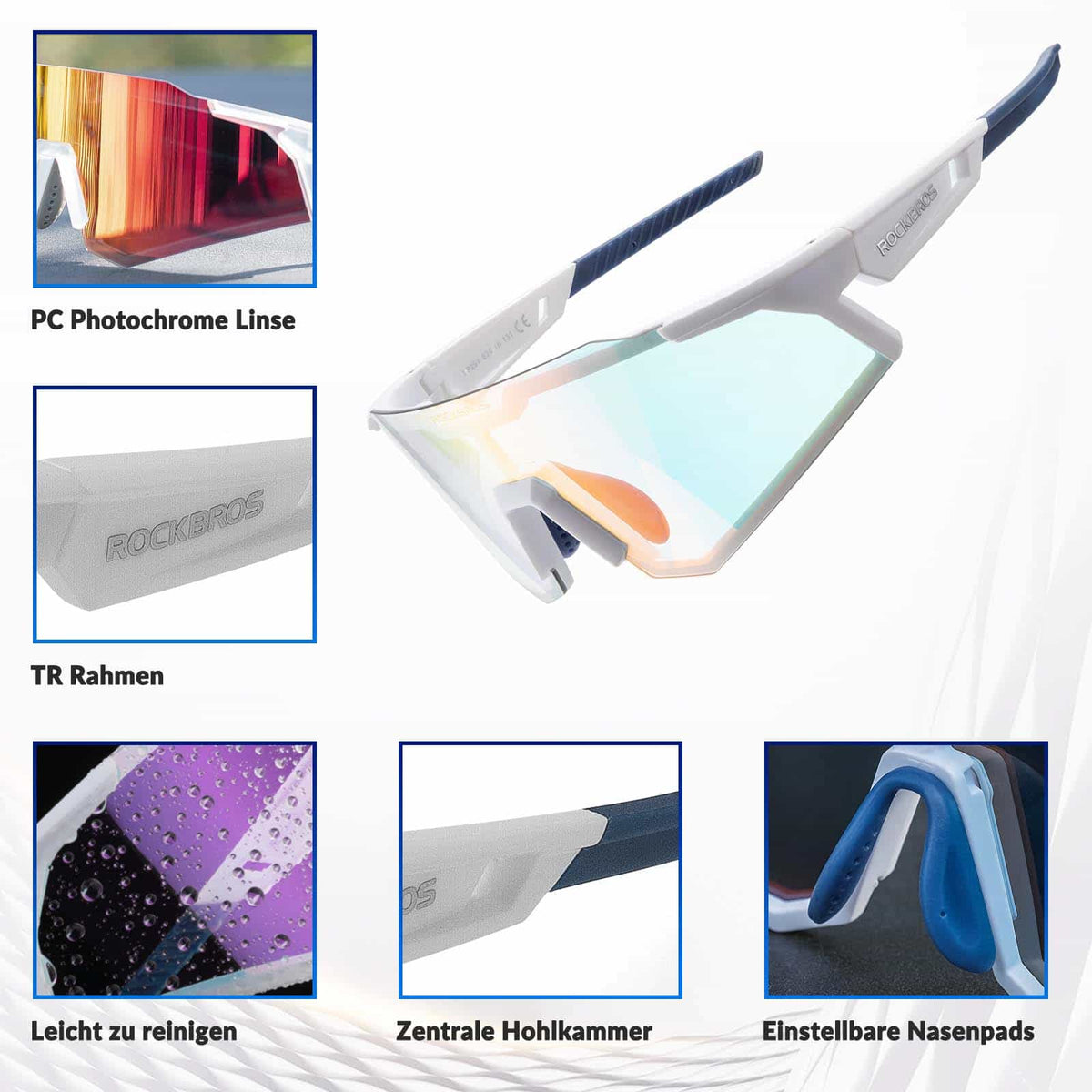 ROCKBROS Sonnenbrille Fahrradbrille Selbsttönend Outdoor UV400 Schutz