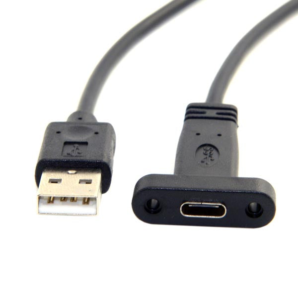 SYSTEM-S USB A Male zu USB C Female Panel Mount Stecker Ladekabel 90 cm - DREIKS