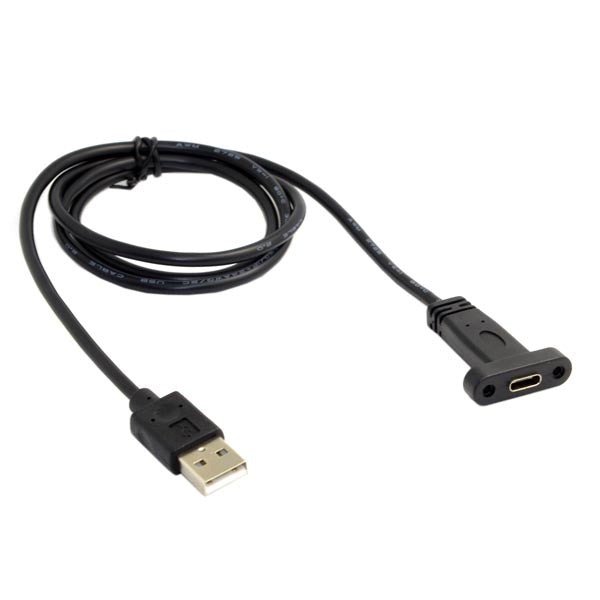 SYSTEM-S USB A Male zu USB C Female Panel Mount Stecker Ladekabel 90 cm - DREIKS