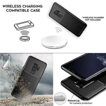 NALIA Silikonhülle für Samsung Galaxy S9 Plus – Rutschfest & Matt – VORTEX (Gebürstete Optik & Carbon Design) – Marke aus Berlin