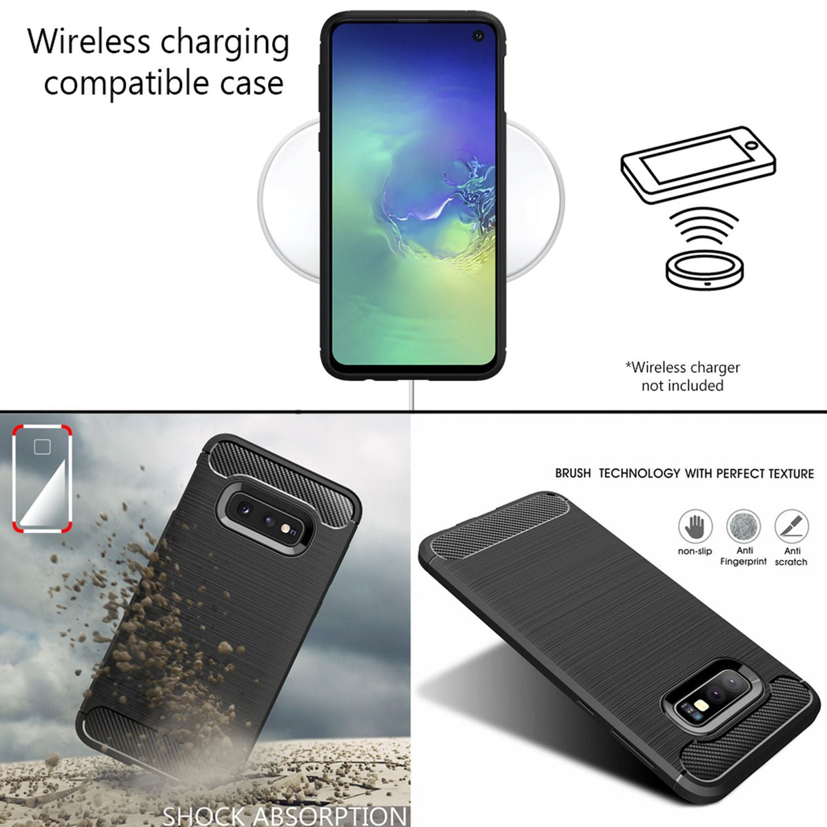 NALIA Silikonhülle für Samsung Galaxy S10e – Rutschfest & Matt – VORTEX (Gebürstete Optik & Carbon Design) – Marke aus Berlin