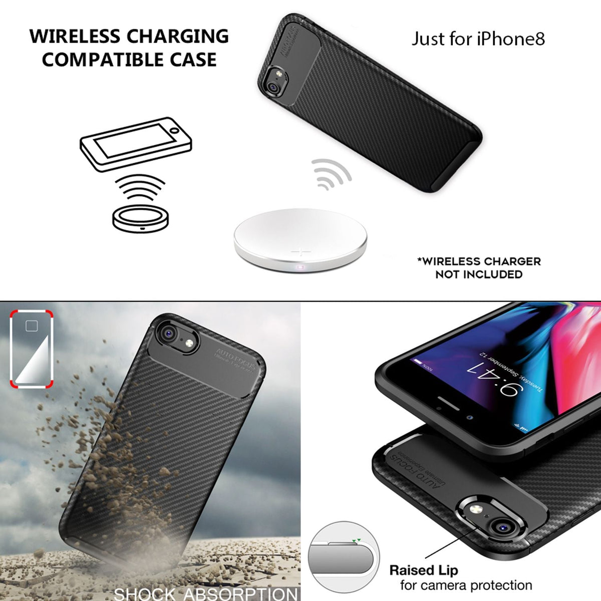 NALIA Silikonhülle für iPhone 7 / 8 / SE 2020 / SE 2022 – Rutschfest & Matt – VORTEX (Gebürstete Optik & Carbon Design) – Marke aus Berlin