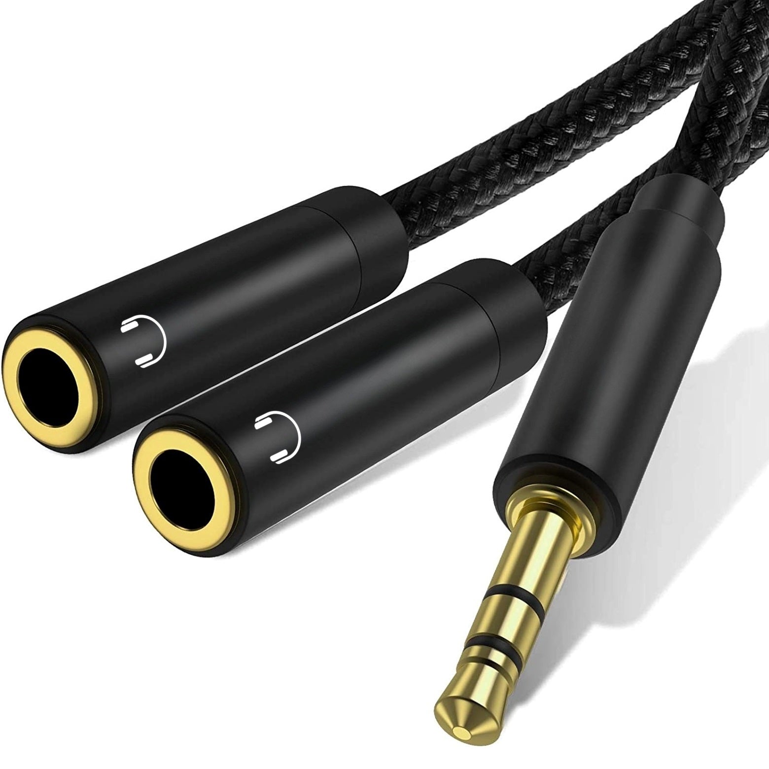 AUX 3.5mm Y-Splitter Adapter 3.5mm Male to 2x 3.5mm Female Audio Splitter Cable 0.3m