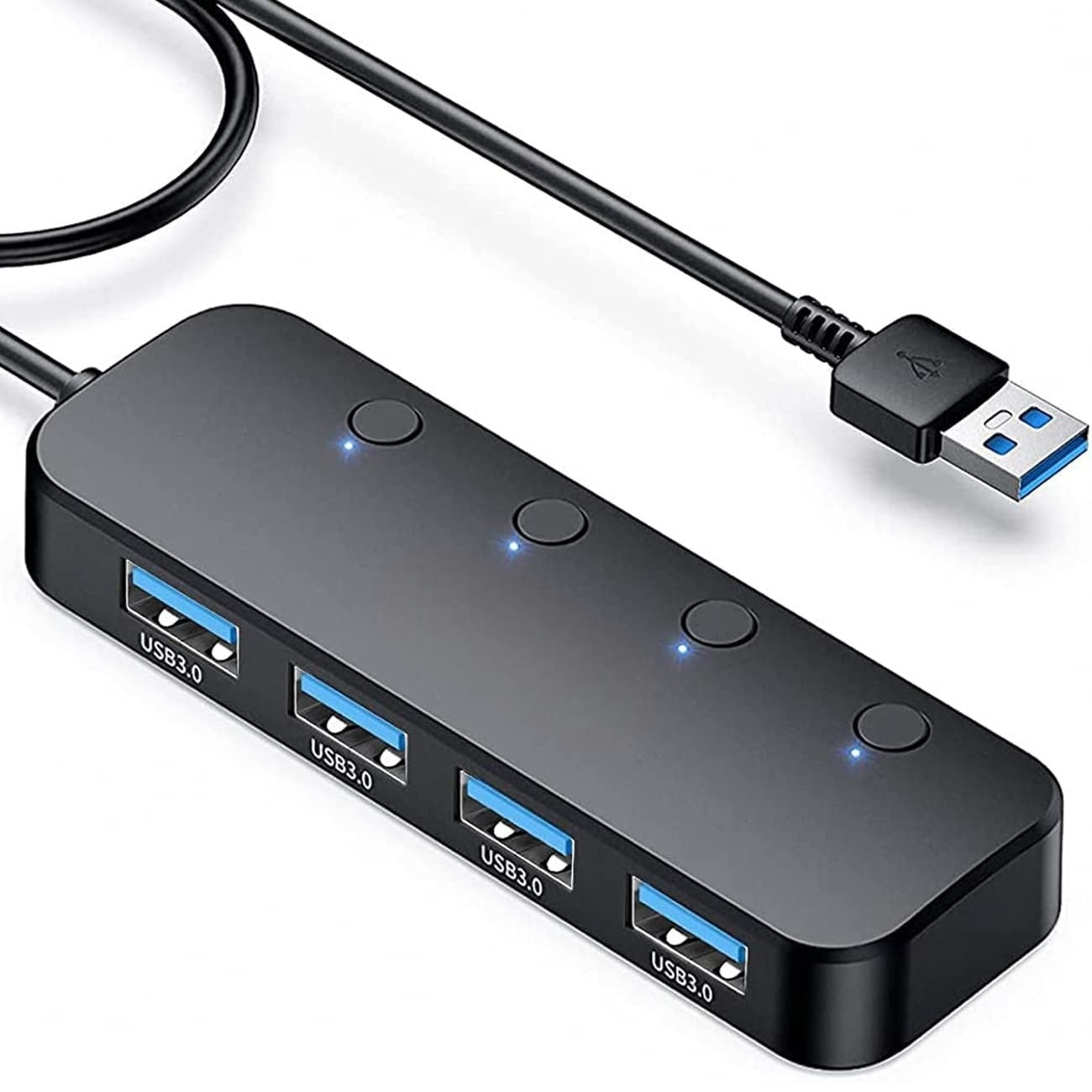 4-Port USB Hub USB 3.0 Data Hub Docking Station with LED Indicators and Individual Buttons