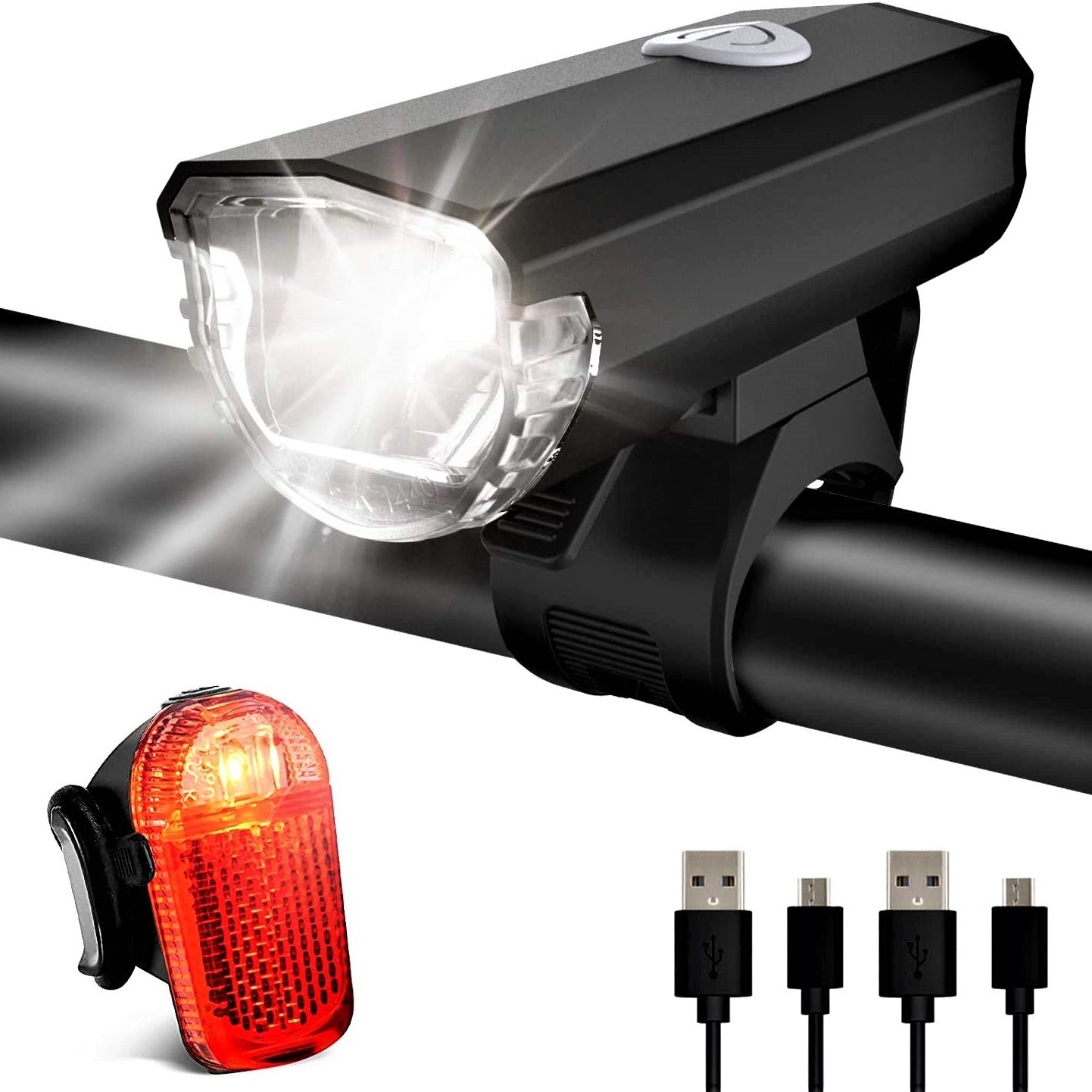 LED Bicycle Lights Set USB Rechargeable StVZO 30/15 Lux Metal Front Light