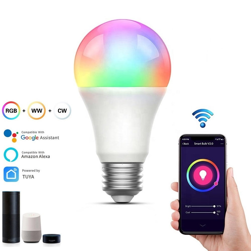 Smart Bulb E27 Lamp 9W LED Lights WiFi App Music Alexa RGB White Dimmable