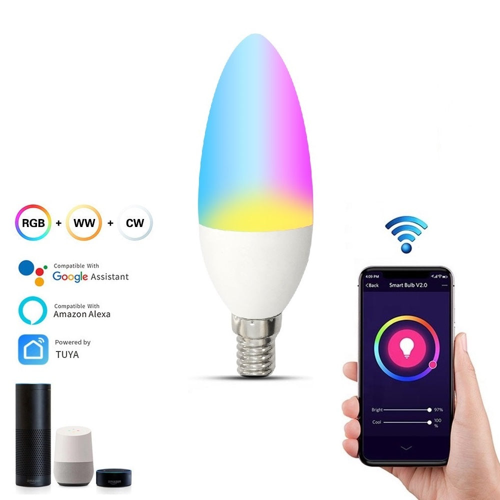 Smart Bulb E14 Lamp 5W LED Lights WiFi App Music Alexa RGB White Dimmable